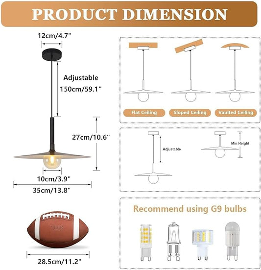 KCO Lighting Black Barn Pendant Light Large Dome Pendant Light Mid Century Modern Hanging Light Amber Glass Hanging Lamp Farmhouse Industrial Pendant Lighting