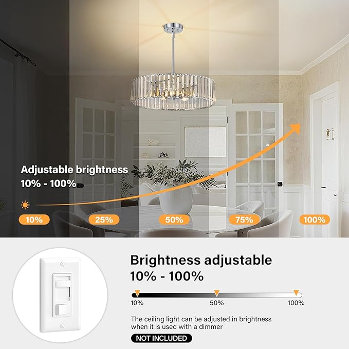 YURNYQ Chrome Crystal Ceiling Light Fixture, Modern Semi Flush Chandelier, Round Hanging Lighting Chandeliers for Dining Room, Kitchen, Bedroom, 6-Light, 19.68 Inch