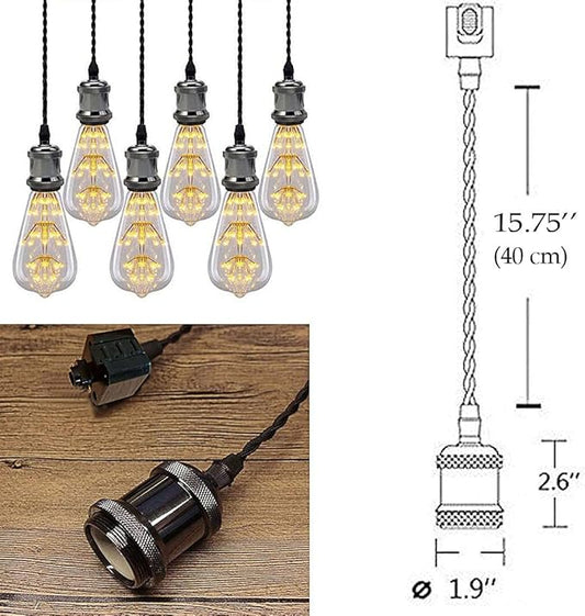 Kiven 3-Lights H System Track Mini Pendant, Pearl Black Finish Lamp Holder Fitting Track Light Kit, Rose Pendant Braided Fabric Flex Cord Length 15.75 in,TB0123-40CM