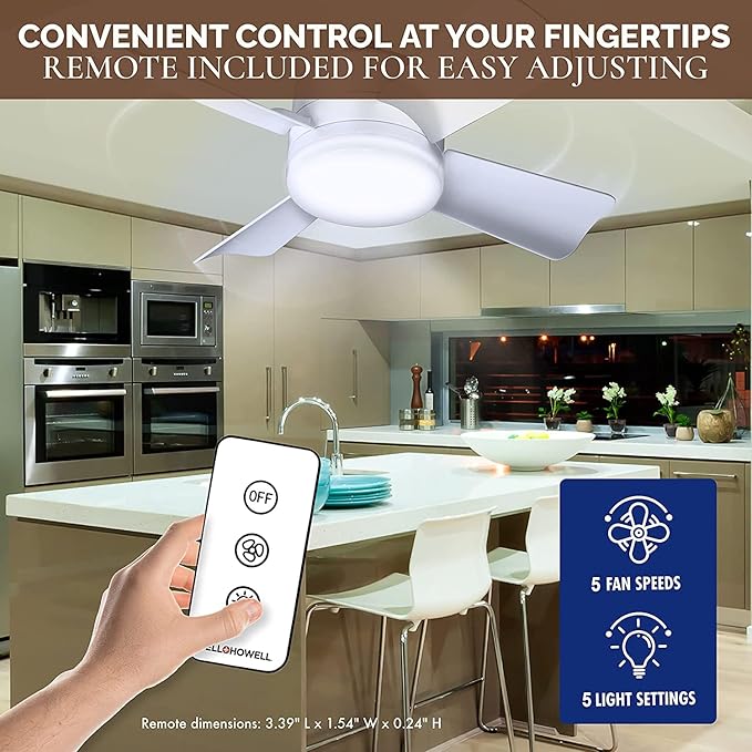 Bell+Howell Socket Breeze Light 5-Speed Deluxe LED โ Ceiling Fans with Lights and Remote Control โ For Bedroom, Kitchen, Living Room,1000 Lumens / 5000 Kelvins As Seen On TV