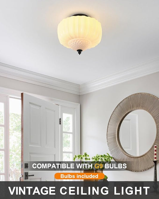 14 Inch Milk White Glass Ceiling Light,Mid Century Modern Ceiling Light Fixture,Schoolhouse for Bedroom,Kitchen,Dining Room,Hallway