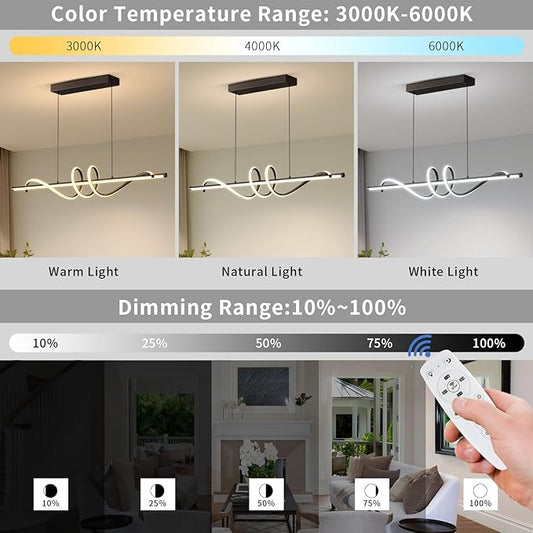 Modern LED Pendant Lights, 47in Chandelier Dimmable with Remote Control 3000k-6000K Adjustable Color Temperature, Aluminum Island Lighting Lamp Fixture for Kitchen, Dining Room, Billiard Room