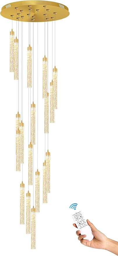ykolupty H125'' Modern Crystal Chandelier 18-Lights Large Foyer Chandelier Crystal Pendant Ceiling Light for Staircaes Hallway Entrance Gold
