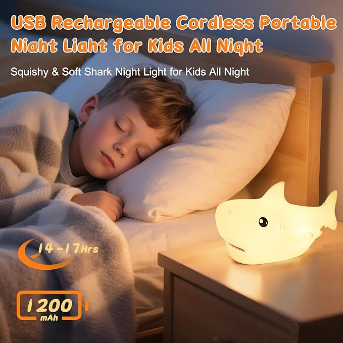 ZKLiLi Remote Shark Night Light, Cute Silicon Night Light for Kids, Nightlight with Remote,Portable Recharge Nightlight for Kid Room,Funny Gifts Stuff for Boys Girls Baby(Remote Control)