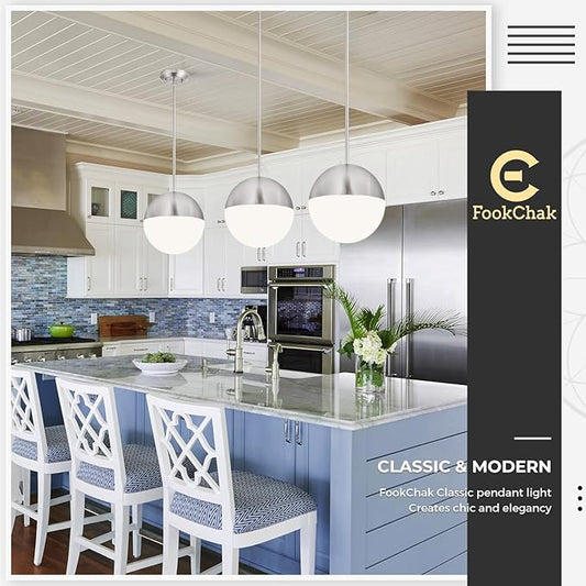 10in Brushed Nickel Pendant Light Globe Glass Kitchen Island Pendant Light Fixtures Modern Frosted Glass Hanging Light Milky White Ball Pendant Lights for Kitchen Sink Dining Room Entry Bathroom