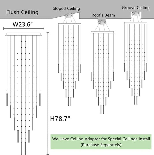 HAIXIANG W24 x H78 Crystal Glam Chandelier Long Light Chandeliers with Dimmable Light Bulbs High Ceiling Light Fixtures for Foyer Entryway Living Room Stair Silver