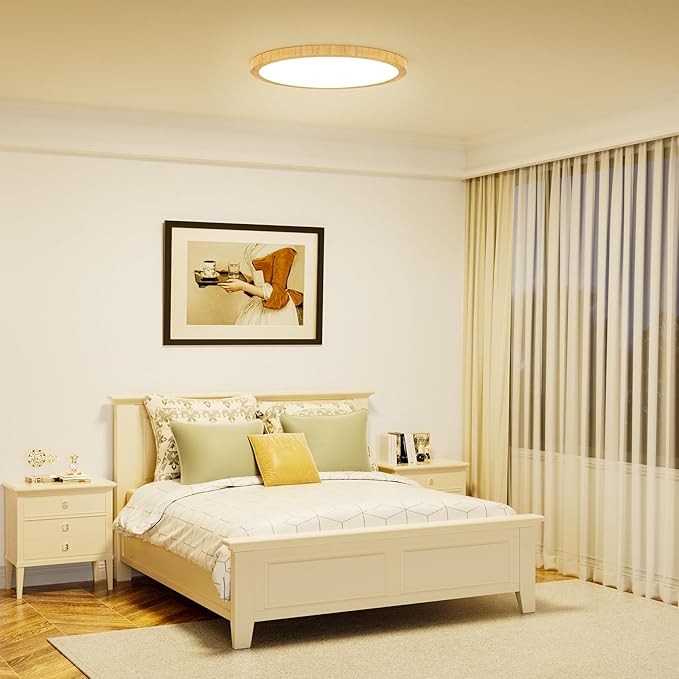 Light Fixtures Ceiling Mount: 12 Inch 24W Wood Grain LED Ceiling Light 3000K-4000K-6000K Selectable Flat Low Profile Round Ceiling Lights for Bedroom Laundry Closet Hallway Office