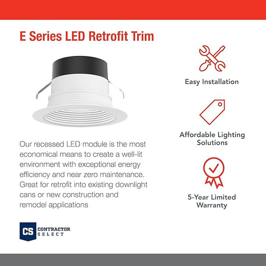 Juno E Series 4" LED Ceiling Light, Baffle Trim Recessed Lighting with 5-in-1 Switchable White Color, 700 Lumens, Wet Rated LED Downlight, Dimmable, White, 1-Pack