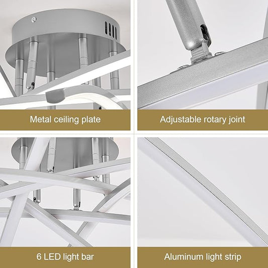 Semi Flush Mount Ceiling Light, 32.8” Dimmable LED Chandelier Modern Ceiling Lighting Fixture Dimmable Remote Control 6-Lights Lamp for Living Room Dining Room Bedroom 65W 3000K-6000K
