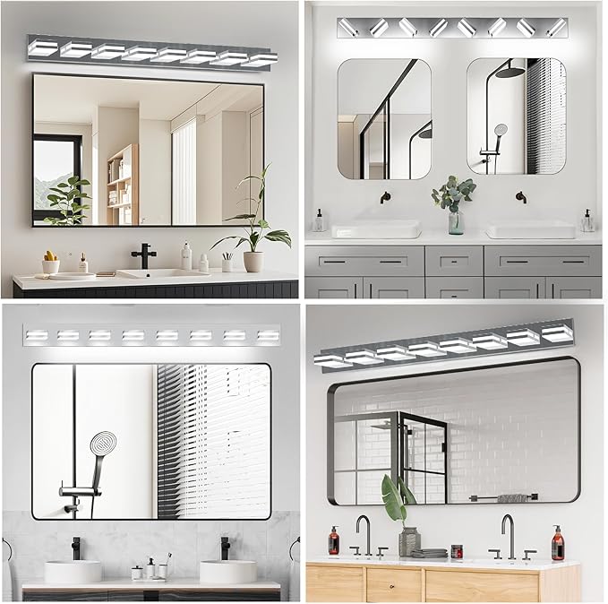 IZORRO LED Modern Bathroom Lights Fixtures(8-Light,Dimmable,360°Rotate),Chrome Acrylic Wall Lighting,Vanity Lights for Bathroom Over Mirror - 6000k 48In (No Assembly Required)