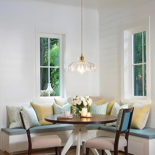 Plug in Pendant Light, Hanging Lights with Plug in Cord, Hanging Light Fixture with Green Glass, E26 Pendant Lighting for Kitchen Island, Bedroom, Dining Room-Clear