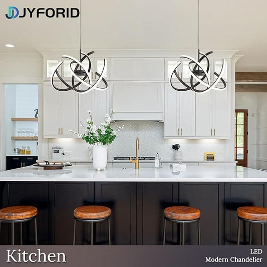Black Modern Sputnik Chandelier with Remote Control, 44W 3-Color Temperature Dimmable LED Chandelier for Dining Room, Hanging Adjustable Pendant Light for Living Room Kitchen Foyer Entryway