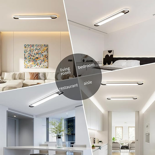 4Ft Modern Smart LED Linear Ceiling Lights Dimmable LED Ceiling Lamp with Remote Control,65W Metal/Acrylic Flush Mount Ceiling Lighting Fixtures for Kitchen Living Room Kitchen Dining Room (48")