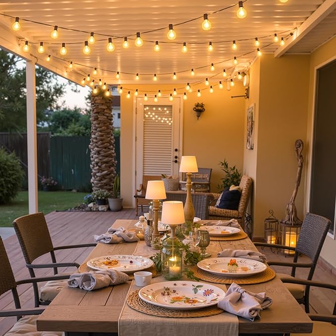 Mlambert 25FT G40 LED Outdoor String Lights, Plug-in Waterproof Patio Lights with 10 LED Bulbs (1 Spare), Porch Lights for Backyard Party Decor, Brown