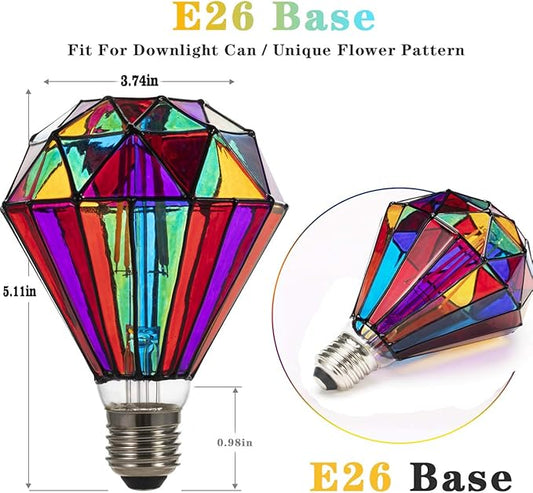 I-SHUNFA Stained Glass Edison LED Light Bulb, E26 Standard Base 6 Watts Heatless G95 Globe Shape LED Light Bulbs for Home Party, Recreation Room,Balcony,Garden,Christmas Decoration(Non-dimmable )