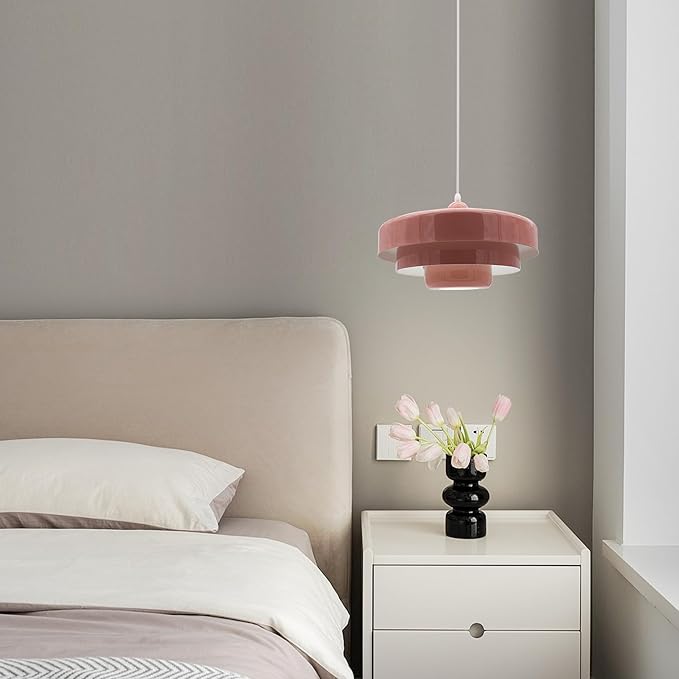 Pink Pendant Light Mid Century Pendant Lamp Nordic Pendant Lighting Fixture Hanging Ceiling Light 3-Layer Shade Design for Kitchen Island Dining Table Bedroom