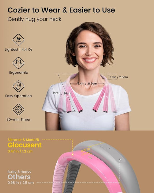 Glocusent Upgraded LED Neck Reading Light, Book Light for Reading in Bed, 30-min Timer, 3 Colors & 3 Brightness Adjustable, Rechargeable & Long Lasting, Perfect for Reading, Knitting