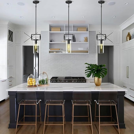 Black Pendant Lights Kitchen Island 2 pack,Modern Glass Knurled Pendant Light,12Inch Copper Kitchen Pendant Lighting Over Island,Farmhouse Island Lights for Kitchen Sink,Bathroom,Bedroom,Dinning Table