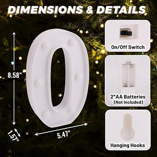 LED Light Up Marquee Letters, Battery Powered Decorative LED Letter Lights, Alphabet Light Up Letters for Wedding Birthday Party,Holiday Lamp or Home Bar Decoration (Number 0)