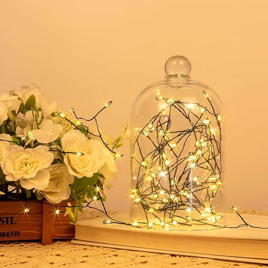 Firecracker Fairy Lights,10FT 100Leds Waterproof Twinkle Lights Plug in,8 Modes Remote String Light for Indoor Outdoor Christmas Wedding Birthday Patio Garden Decor,Green Wire,Warm White