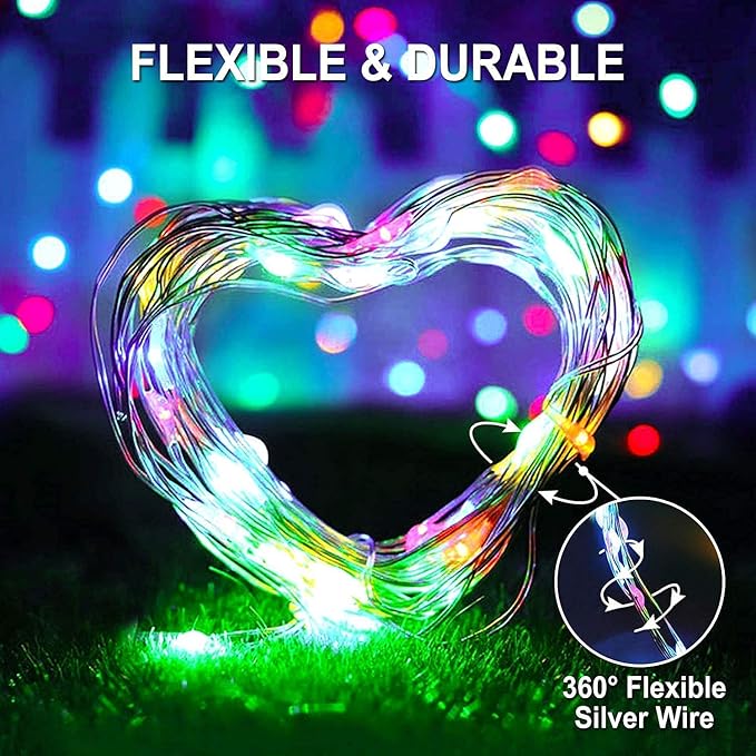 JMEXSUSS 4 Pack 100 LED Solar Christmas Lights, 33ft Solar String Lights Outdoor Waterproof, 8 Modes Multicolor Solar Fairy Lights for Garden Yard Tree Christmas Decorations