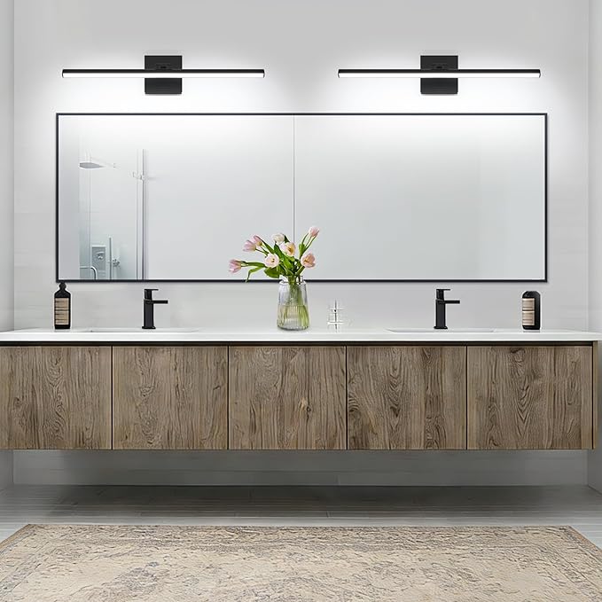 LED Bathroom Vanity Light, Modern Bathroom Light Fixture Over Mirror (Cool White 6000K), Vanity Light Bar with Angle Adjustable, 24 Inch, Black