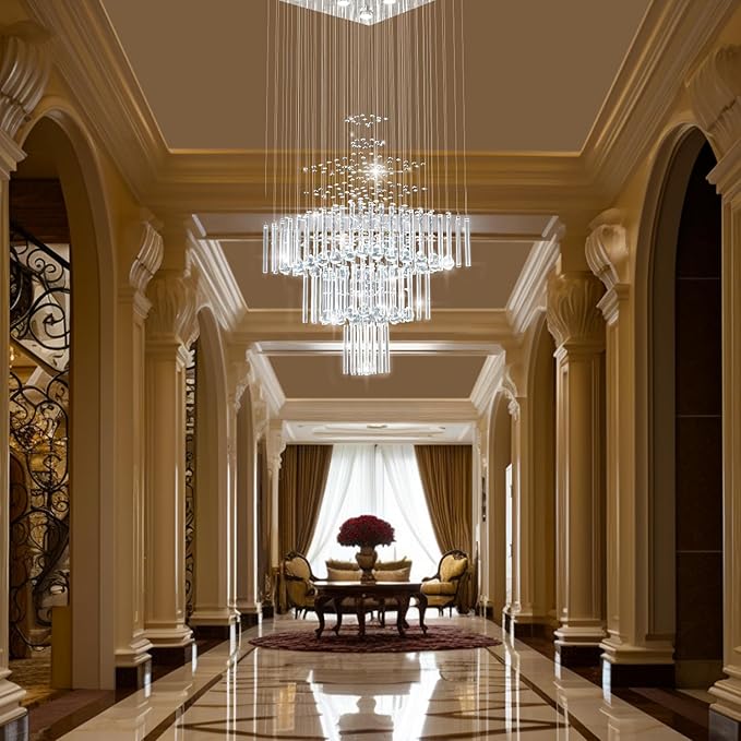 Crystal Chandelier Modern Chandelier Modern 8 Lights Square Chandelier Light Luxury 3 Tier Crystal Raindrop Chandeliers Flush Mount Ceiling Light Pendant for Foyer Modern Chandeliers for Entryway