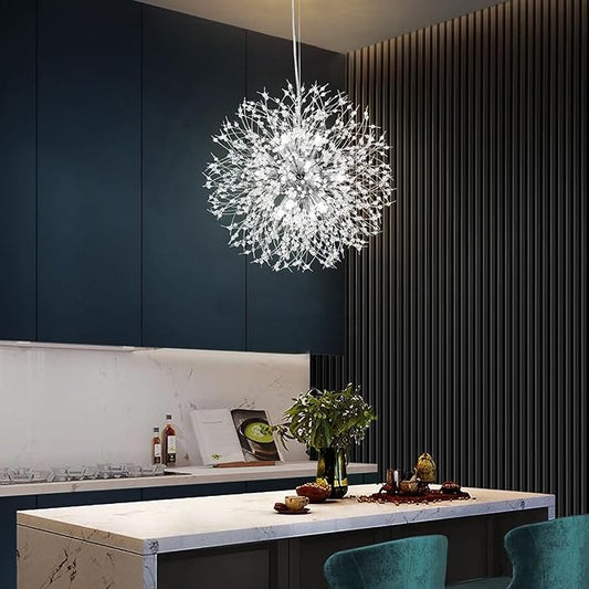 Modern Firework Chrome Crystal Chandeliers, Sputnik Dandelion Chandelier Light Fixture Pendant Lighting for Dining Room, Living Room, Bedroom, Kitchen, Restaurant- 9 Lights