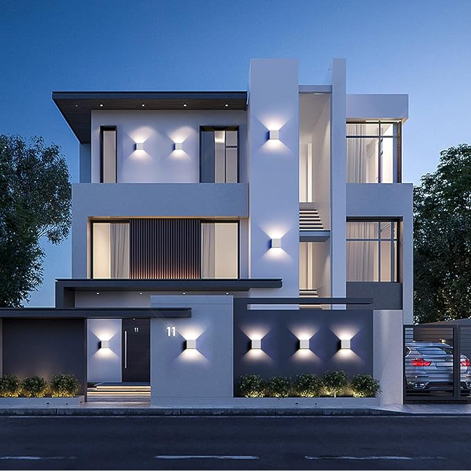 Mille Lucciole 12W 2Pack Outdoor Wall Lights Exterior/Interior,LED White Outdoor Wall Sconces Light Fixtures Modern,IP65 Waterproof Square Aluminum Wall Lamps, Up and Down Lights 4500K Natural Lights