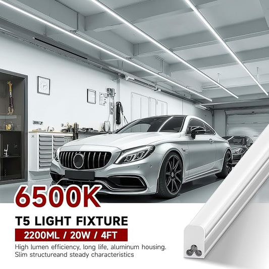 4-Pack LED Shop Lights 4FT, 20W, 6500K 2200LM, T5 Linkable Utility Fixtures for Under-Cabinet Lighting, Kitchen, Garage, Basement, and Workshop Lighting, Easy Installation, Plug & Play