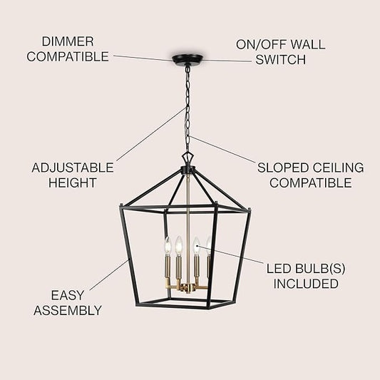 JONATHAN Y 16" Oil Rubbed Bronze/Brass Gold Lantern Pendant Light, 1-Light Pagoda Style Metal Cage Farmhouse Hanging Ceiling Fixture for Kitchen Island, LED Bulb Included (JYL7437D)