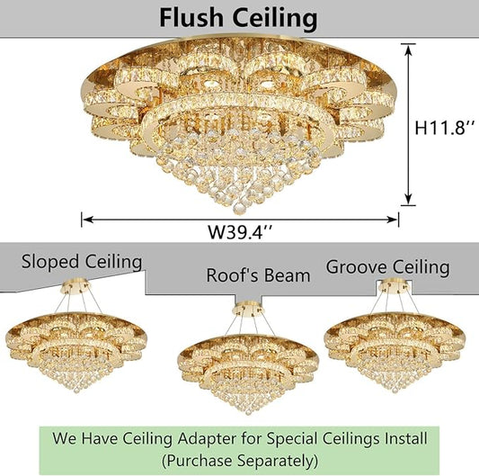 HAIXIANG Modern Chandelier Living Room Light Glam Chandeliers Ceiling Light Fixture Remote Dimmable Lights 40 Inches Luxury Crystal Gold Dining Room Lights
