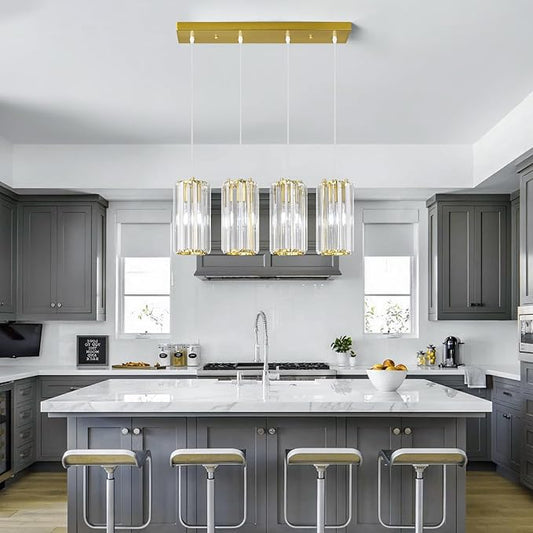 Gold Pendant Lighting Modern Pendant Light, Mini Crystal Chandeliers,Adjustable Pendant Light Fixture for Kitchen Island Dinning Room Corridor Bedroom(Gold 4-Light)