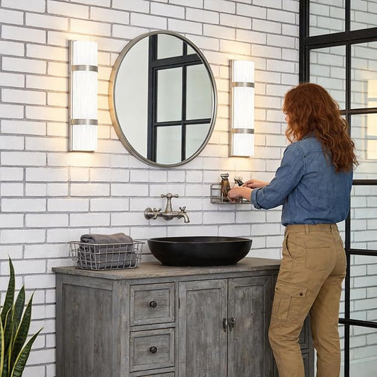 LED Bathroom 16 Inch Vanity Lighting Fixtures | CRI 90 4000K Brushed Nickel Wall Sconce Set of Two with White Frosted Glass Shade | 120V 15W 1200LM Dimmable with Dimmer Switch(not Included)