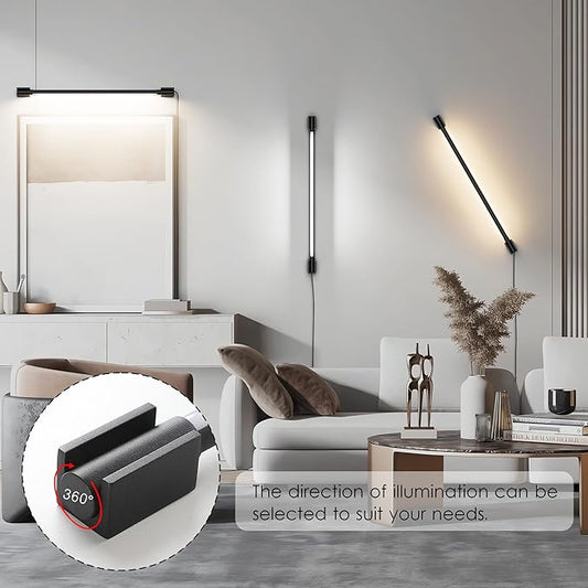 Aipsun 23.6inch Plug in Wall Sconces Black Wall Light with Remote Modern LED 3 Color Temperatures Sconces Wall Lighting for Living Room Bedroom Hallway