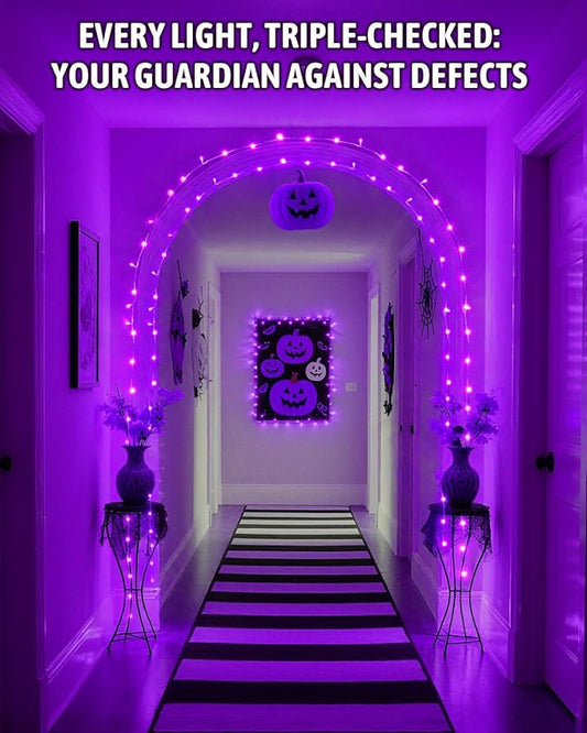 Halloween String Lights Battery Operated, Purple Lights with Timer Waterproof 16.4ft 50 LED Halloween Decorations for Outdoor Indoor Patio Party Garden Yard Decor