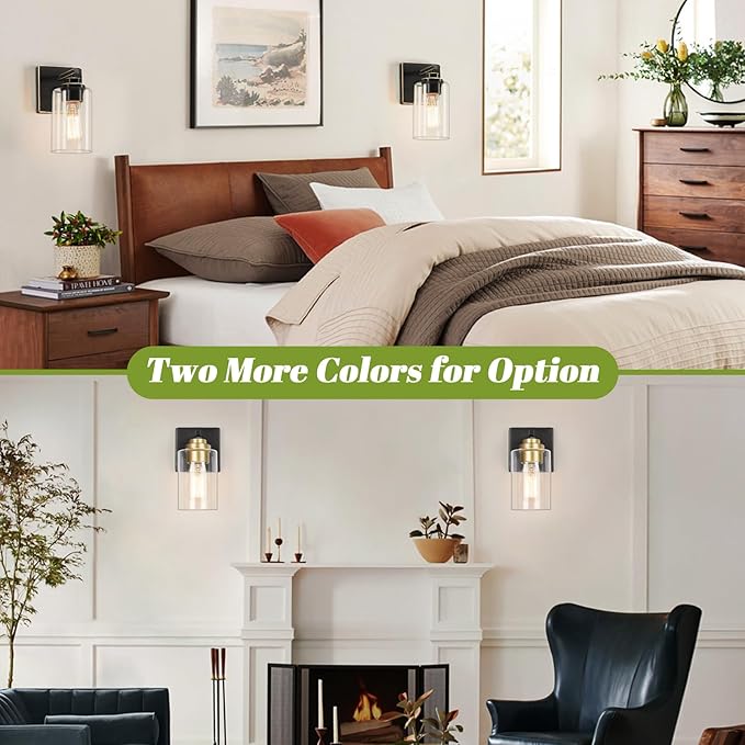 Set of 2 Wall Sconces for Bathroom, Modern Vanity Light Fixtures, Bronze Wall Mount Lighting Lanterns, Farmhouse Wall Lights with Clear Glass Shade for Bedroom Living Room Mirror Hallway Kitchen