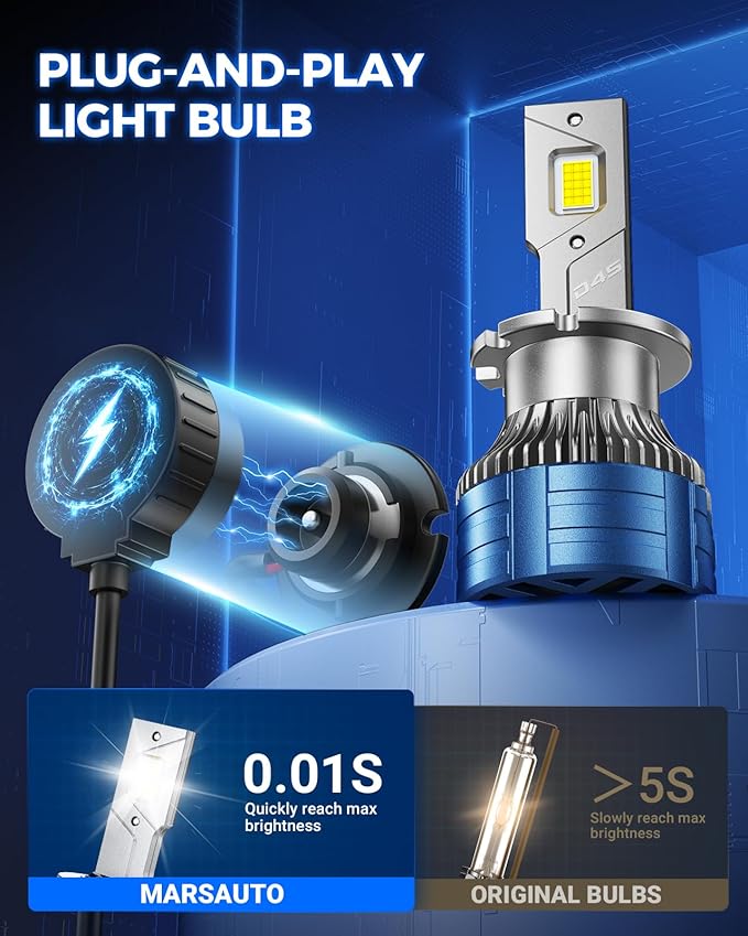 Marsauto D4S D4R HID Bulbs, 800% Ultra Brighter 30,000LM 6500K White for 66440 42402 42402WX Bulb, Plug and Play, Pack of 2