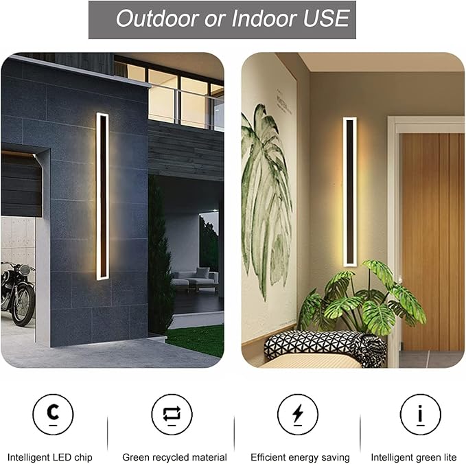 2 Pack 23.6INCH Long Outdoor LED Wall Lights,18W Waterproof IP65 Warm White led Wall Light Rectangular Black Wall Light,led Porch Lights Outdoor Wall Elegant Frosted White Acrylic Anti Rust