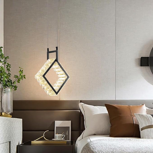 Kitchen Island Mini Light Fixture Modern Led Crystal Pendant Light Black Square Chandelier for Dining Room Living Room Kitchen Bedroom Bar(1-Pack)