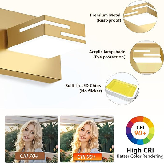 LED Modern Bathroom Vanity Light Fixtures, 5-Light 34-inch Dimmable Gold Vanity Lights for Bathroom Lighting Fixtures Over Mirror, with 360° Rotatable Heads (Cool White 6000K)