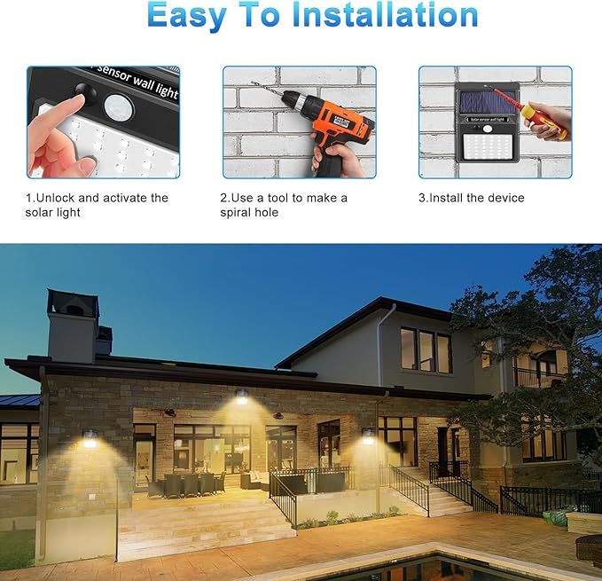 SEZAC Solar Lights Outdoor, 10 Pack Solar Motion Sensor Outdoor Lights with 3 Lighting Modes, IP65 Waterproof Solar Fence Lights for House (Warm White)