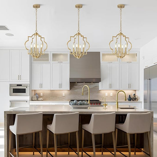 4-Light Small Gold Chandelier, 15.6 inch Farmhouse Light Fixtures for Dining Room, Champagne Gold Pendant Light for Entryway Foyer Kitchen Island