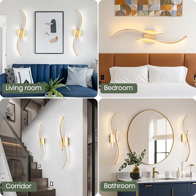 CANEOE Battery Operated Wall Sconces with Remote Control, Rechargeable Dimmable Touch Wall Sconces Set of Two, 3000K-6500K LED Wireless Wall Light for Living Room Bedroom Hallway,31.5inch(Gold)