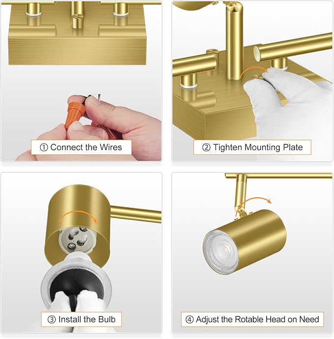 AUQUEE 5 Light Track Lighting Fixtures Ceiling, Gold Kichen Track Lighting, Rotatable Light Heads, Adjustable Modern LED Track Lights for Kitchen/Living Room/Hallway/Bar,GU10 Bulb Not Included