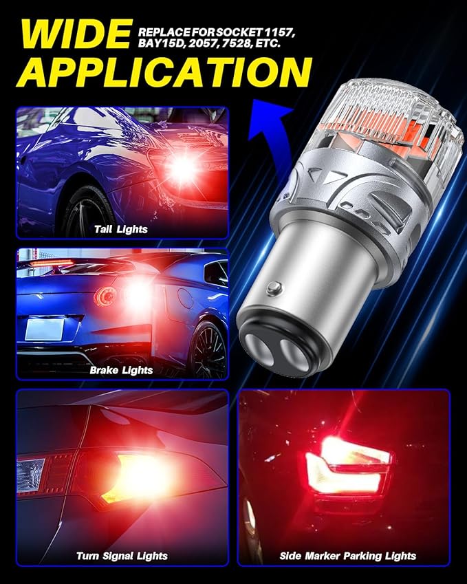 AUTOONE Upgraded 1157 LED Bulb Red, Super Bright1157R 2057 2357 7528 BAY15D LED Replacement with Projector for Tail Brake Stop Signal Reverse Backup Marker Parking Running Light, Pack of 2