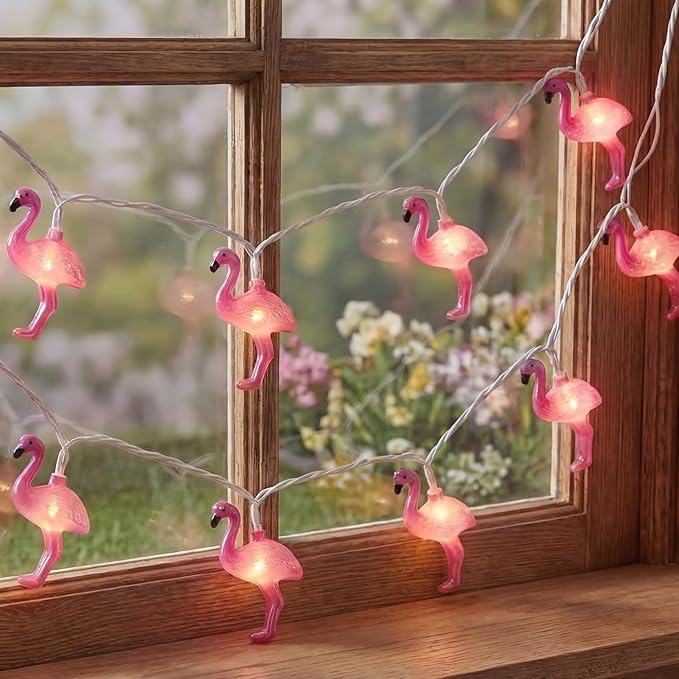 GOOTHY 8.5Ft Pink Flamingo String Lights, Summer Patio Outdoor String Lights with 10 Mini Flamingo Lights, Plug in Decorative Fairy Lights UL Listed for Bedroom Party Birthday Wedding Holiday Decor