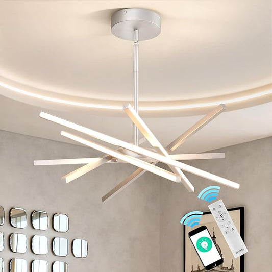 Modern Silver Chandeliers Ceiling 36W LED Pendant Light Embedded Mount Chandeliers,LED 6-Lights Linear Pendant Light for Kitchen Island Dining Room Bedroom Living Room Entryway,L23.62"*0.59"/6