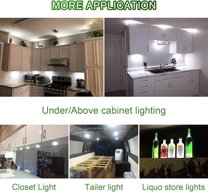 AIBOO Under Cabinet LED Black Cover Puck Lighting Kit with Touch Dimmer Switch for Kitchen Cupboard Closet Lighting (6 Lights,Warm White)