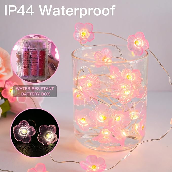 suddus Cherry Blossom Lights, 12.8 ft 40 LED Flower String Lights Battery Operated with Remote, Pink Fairy Light for Bedroom, Holiday, Party, Indoor,Christmas